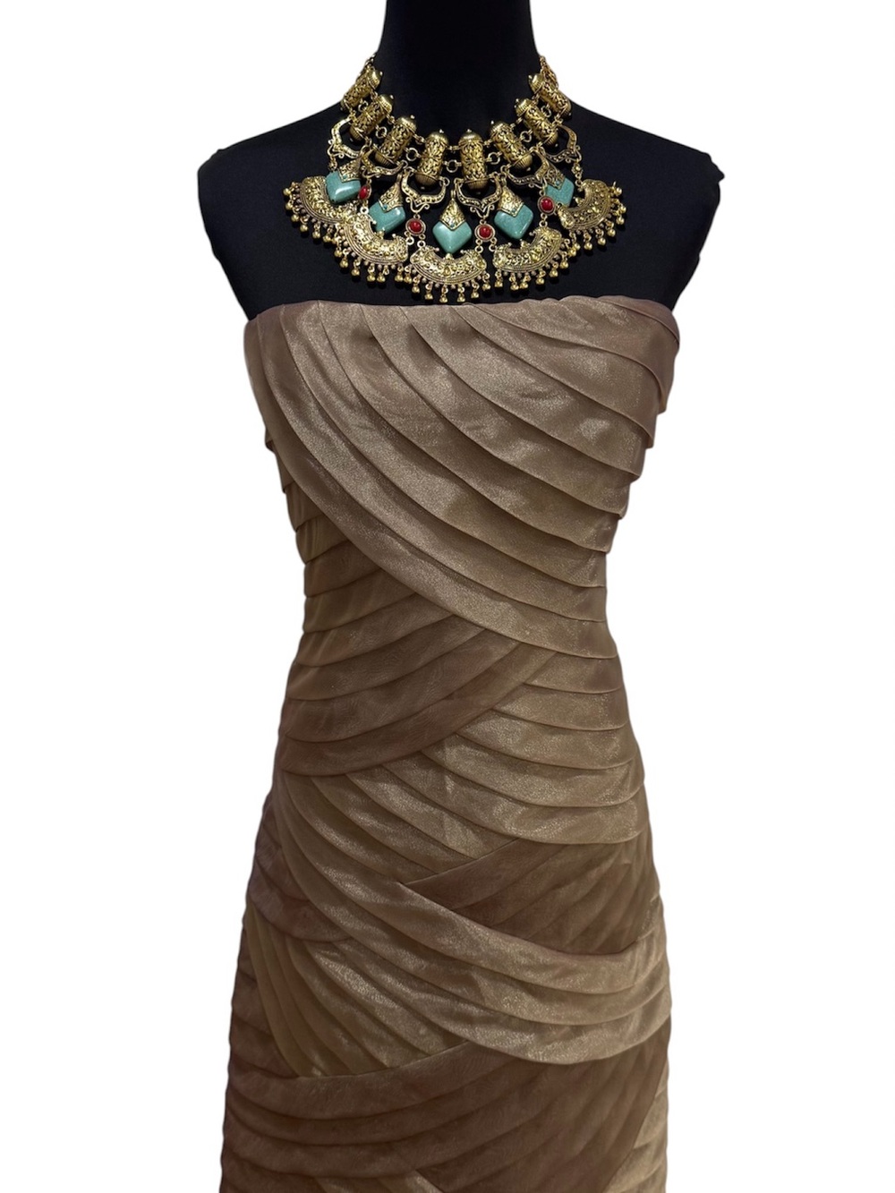 Strapless Bronze/gold Layered Cocktail Dress